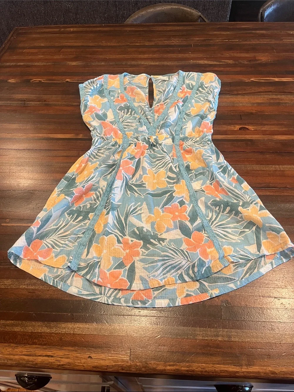 Girls Abercrombie Kids Floral Blue Sundress with Orange & Yellow Blooms